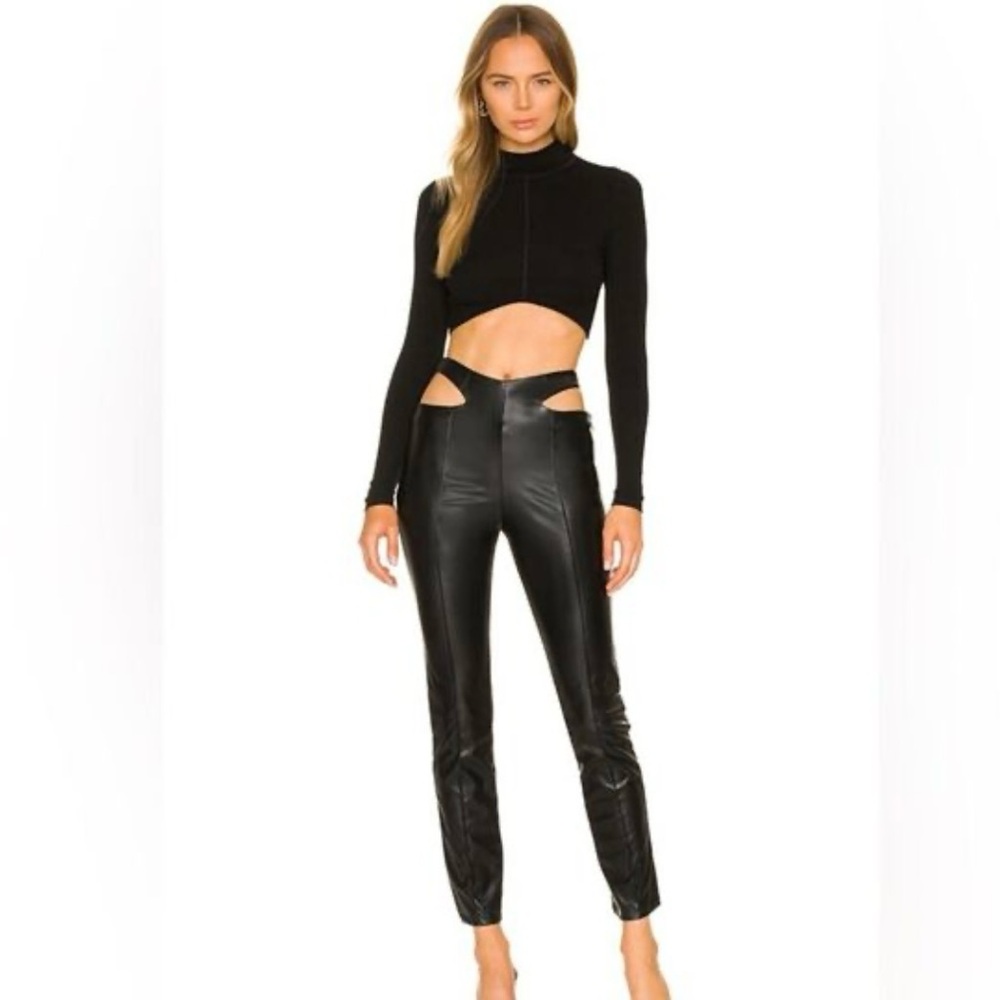 Superdown Black Faux Leather Sia Cutout Pants.